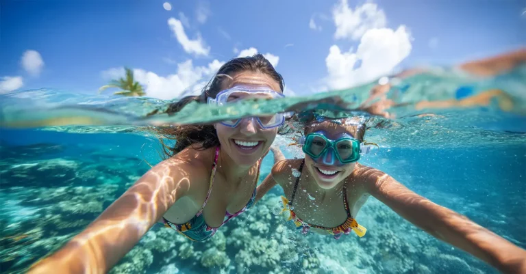 Snorkel durante excursión privada en barco en Mallorca Mujeres haciendo snorkel en excursión privada en barco en Mallorca con aguas cristalinas